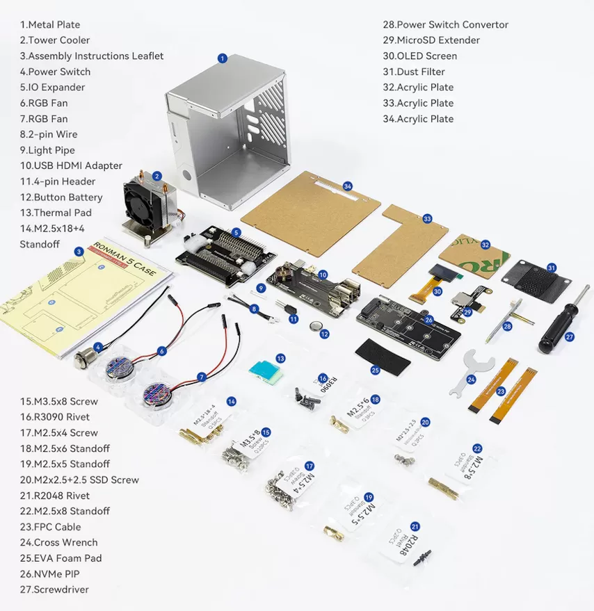 raspberry pi 5 sunfounder pironman 5 included items