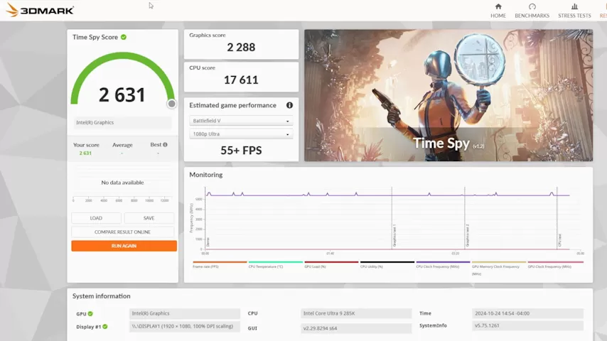 3d mark intel core ultra 9 285k igpu