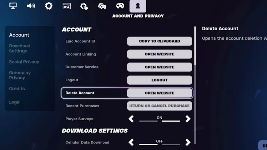 epic games mobile settings